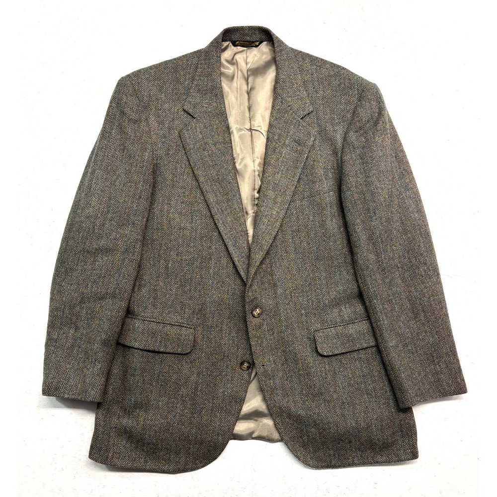 vtg Corbin 44R Green Herringbone Stripe Tweed Blazer Jacket Sport Suit Coat USA